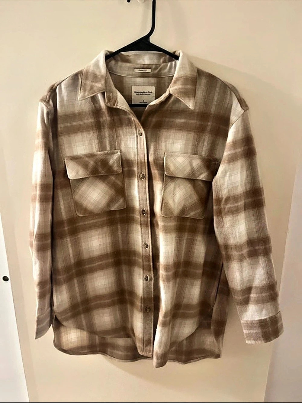 Abercrombie & Fitch Oversized Flannel Shirt Jacket Brown & White Plaid